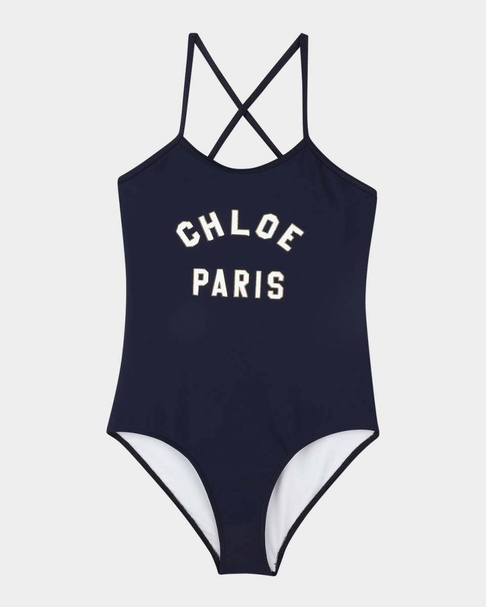 Girl's One Piece Logo-Print Swimsuit, Size 4-